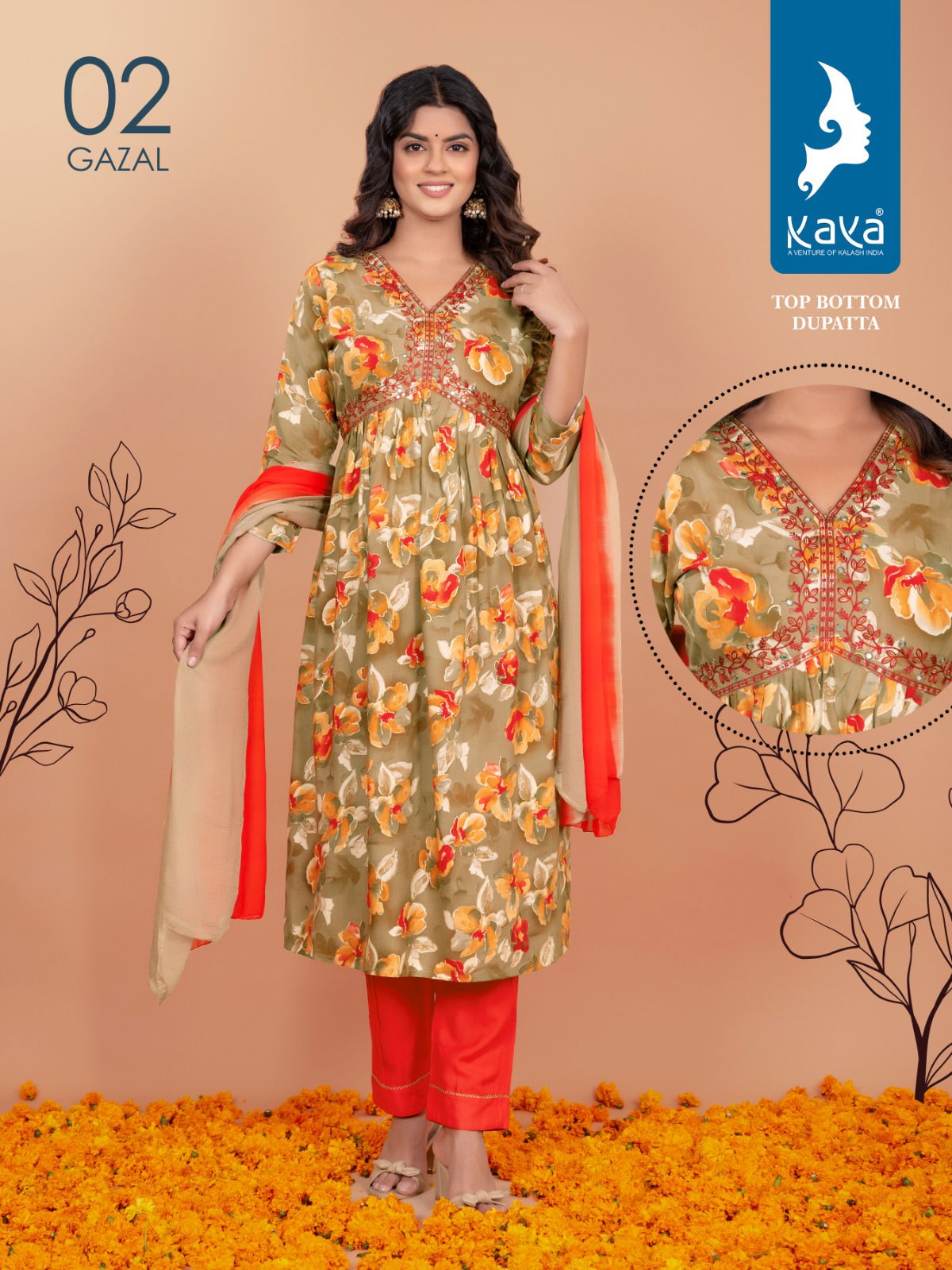 Gazal By Kaya Rayon Alia Cut Kurti With Bottom Dupatta Catalog